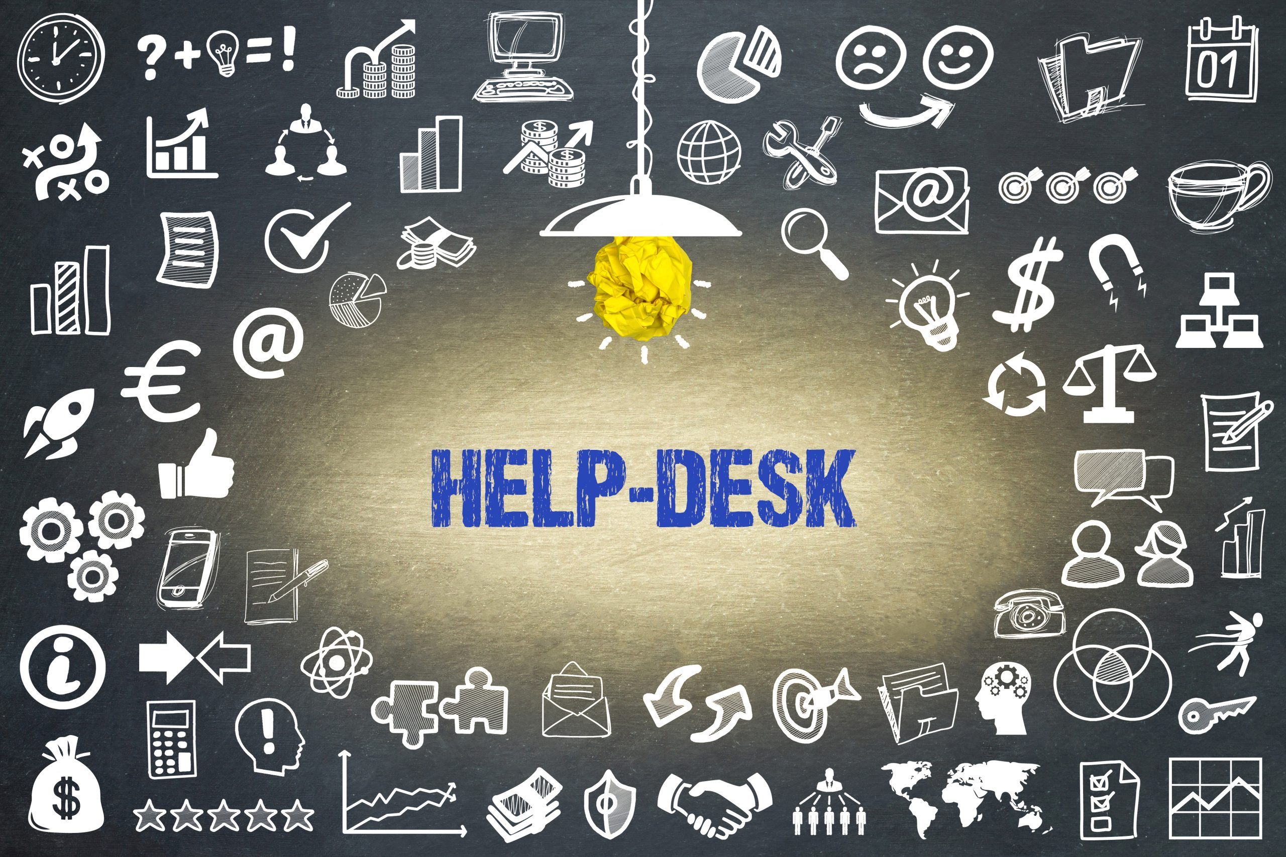 it help desk written in blue font with many logos surrounding it